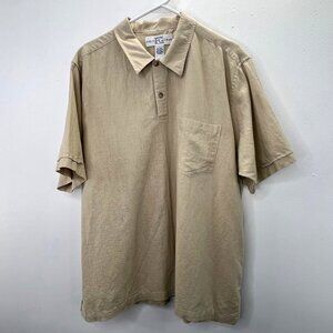 Field Gear Linen Pullover Shirt L Men Beige Tan Short Sleeve Loose Fit Coastal